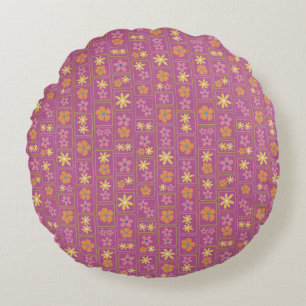 Retro Raspberry Patchwork Floral 16" Round Cushion