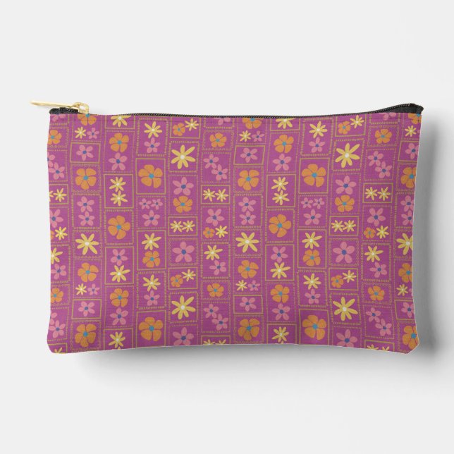 Retro Raspberry Patchwork Floral Small Accessory Pouch (Front)