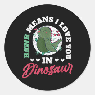 Retro Rawr Means I Love You In Dinosaur Valentine Classic Round Sticker