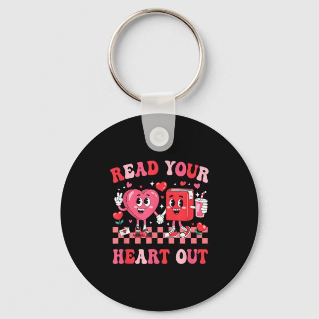 Retro Read Your Heart Out Valentines Teacher Booki Key Ring (Front)