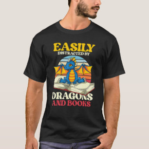 Retro Reading Bookworm Librarian Book Dragon T-Shirt