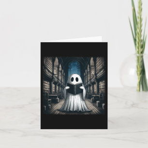 Retro Reading Ghost Library Halloween Librarian Bo Card