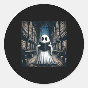 Retro Reading Ghost Library Halloween Librarian Bo Classic Round Sticker