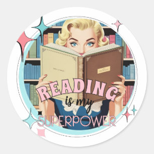 Retro Reading is my Superpower Bookish Saying Classic Round Sticker