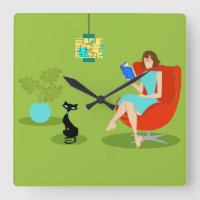 Retro Reading Woman Acrylic Wall Clock