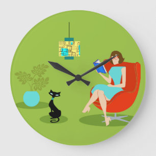 Retro Reading Woman Acrylic Wall Clock