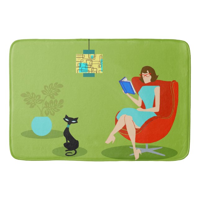 Retro Reading Woman Bath Mat (Front)