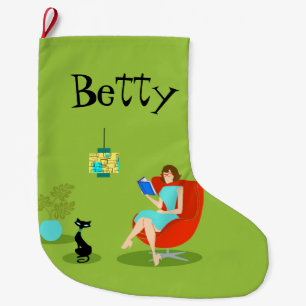 Retro Reading Woman Christmas Stocking