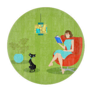 Retro Reading Woman Cutting Board