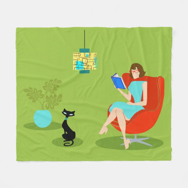 Retro Reading Woman Fleece Blanket (Front (Horizontal))