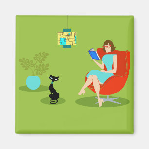Retro Reading Woman Magnet