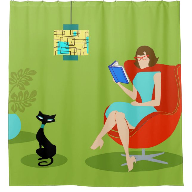 Retro Reading Woman Shower Curtain (Front)