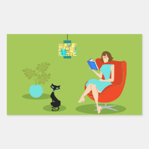 Retro Reading Woman Stickers