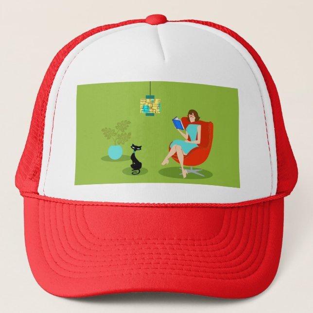 Retro Reading Woman Trucker Hat (Front)