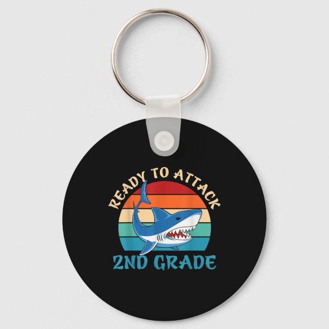 Retro Ready To Attack 2nd Grade First Day Of Schoo Key Ring (Front)