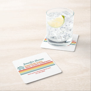 Retro Real Estate Company Open House Marketing Square Paper Coaster