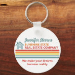Retro Real Estate Company Realtor Marketing Key Ring<br><div class="desc">Cute retro real estate company marketing keychains with vintage stripes and colourful script in orange,  red,  and teal. Customise your own realty business promotional items for clients and professional contacts for an open house.</div>