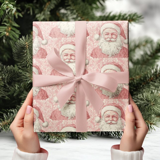 Retro Realistic Santa Claus Pink Pattern  Wrapping Paper (Creator Uploaded)