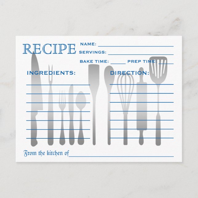Retro Recipe Card Blue Striped (Front)
