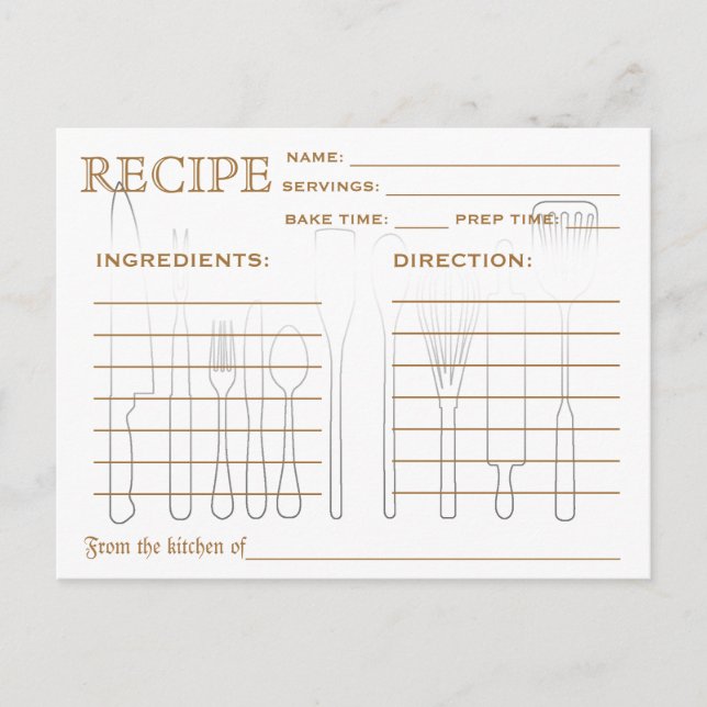 Retro Recipe Card Kitchen Tools Striped (Front)