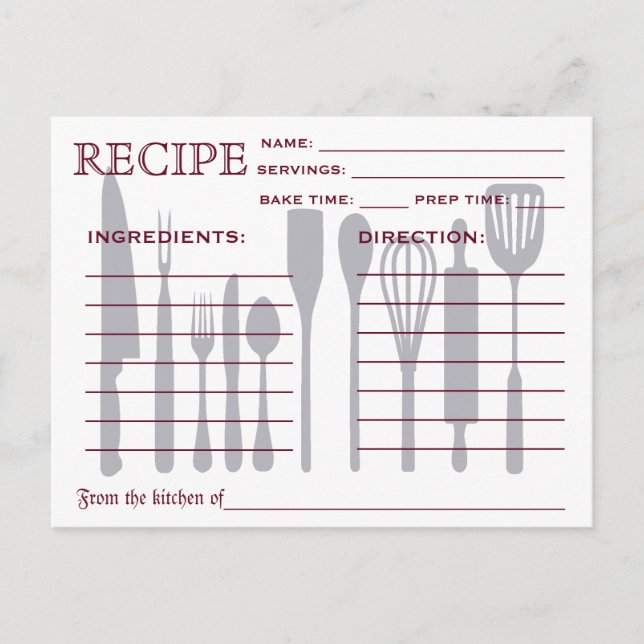 Retro Recipe Card Kitchen Tools Striped (Front)