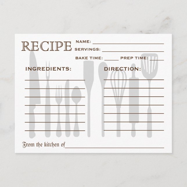 Retro Recipe Card Kitchen Tools Striped (Front)