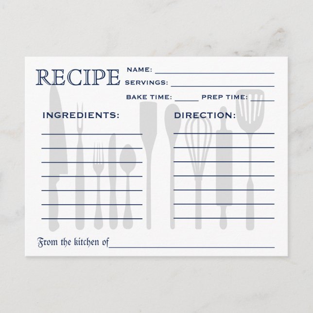 Retro Recipe Card with Kitchen Tools Striped (Front)