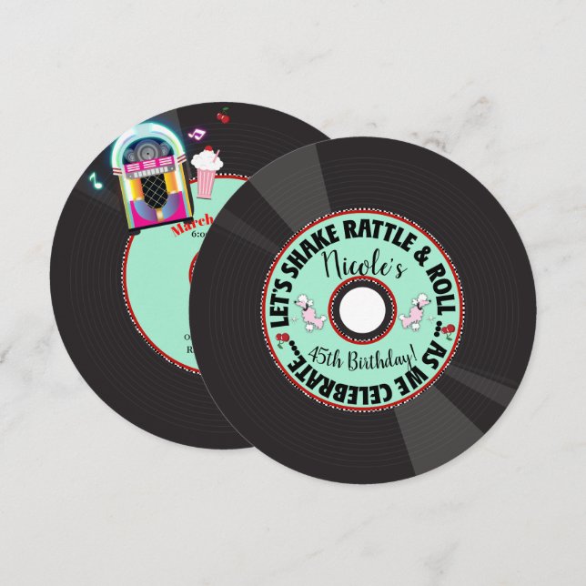 Retro Record 1950'S 50'S Fifties Birthday Party Invitation (Front/Back)
