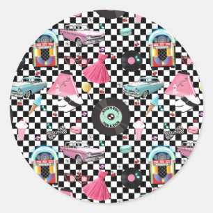 Retro Record 1950'S 50'S Fifties Party Favour Classic Round Sticker