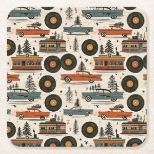 Retro Record Christmas Cocktail Hour Square Paper Coaster