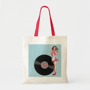 Retro Record Pin-up Girl Tote Bag