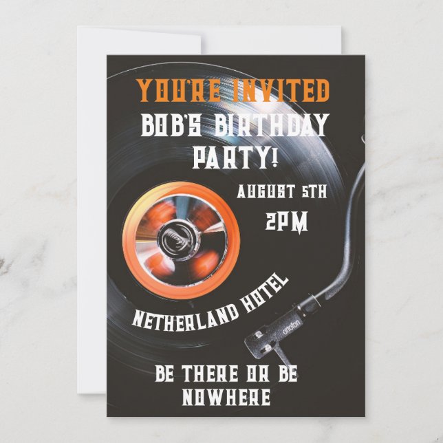 RETRO RECORD PLAYER BIRTHDAY CUSTOM INVITATIONS  (Front)