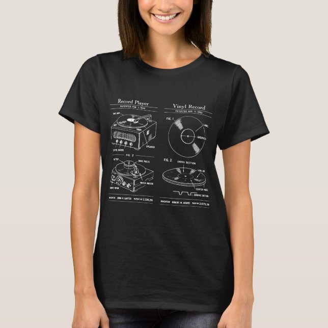 Retro Record Player Blueprint T-Shirt (Front)