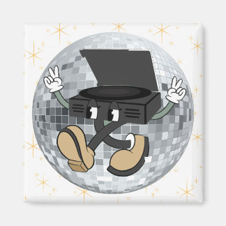 Retro Record Player Character Square Magnet