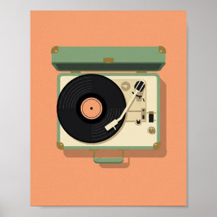 Retro Record Player Poster   Vintage Vinyl Music 