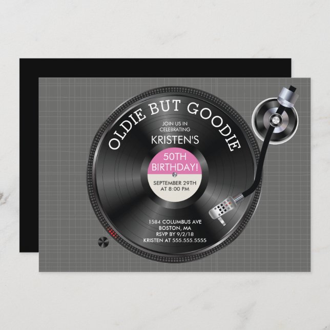 Retro Record Turntable Birthday Party Invitation (Front/Back)