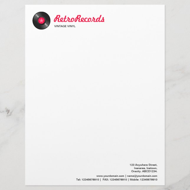 Retro Records Custom Letterhead (Front)