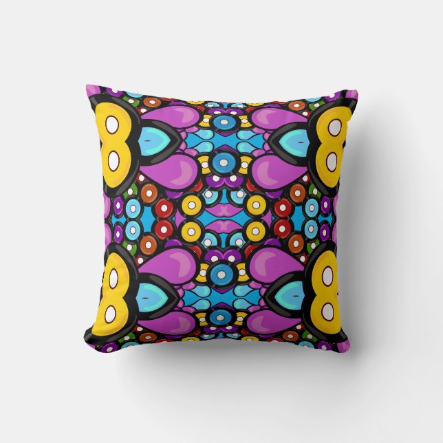 Retro Records Kaleidoscope Fun Vibrant Pattern Cushion (Front)