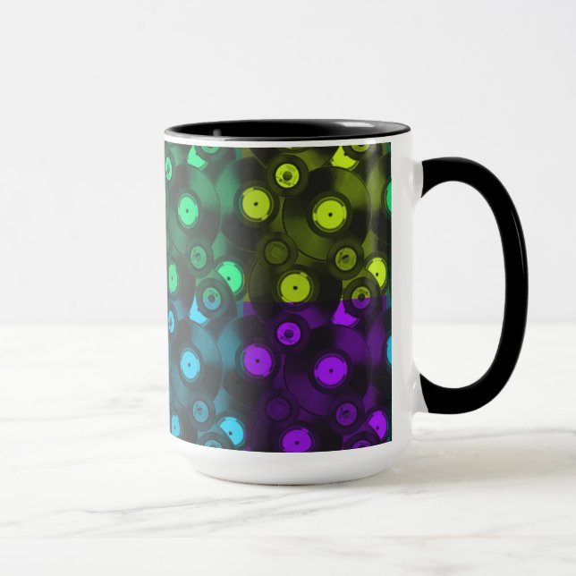 Retro Records Neon Colourful Collage Mug (Right)