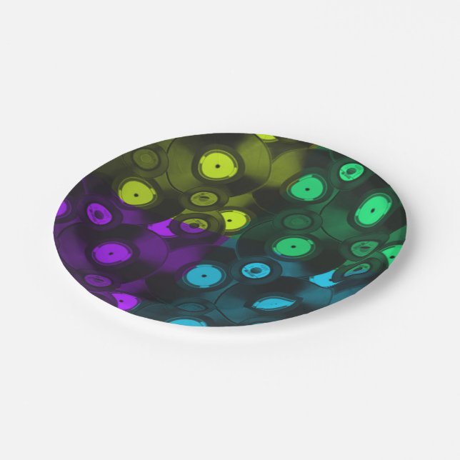 Retro Records Neon Colourful Collage Paper Plate (Angled)