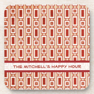 Retro Rectangles Personalised Coasters Set - Red
