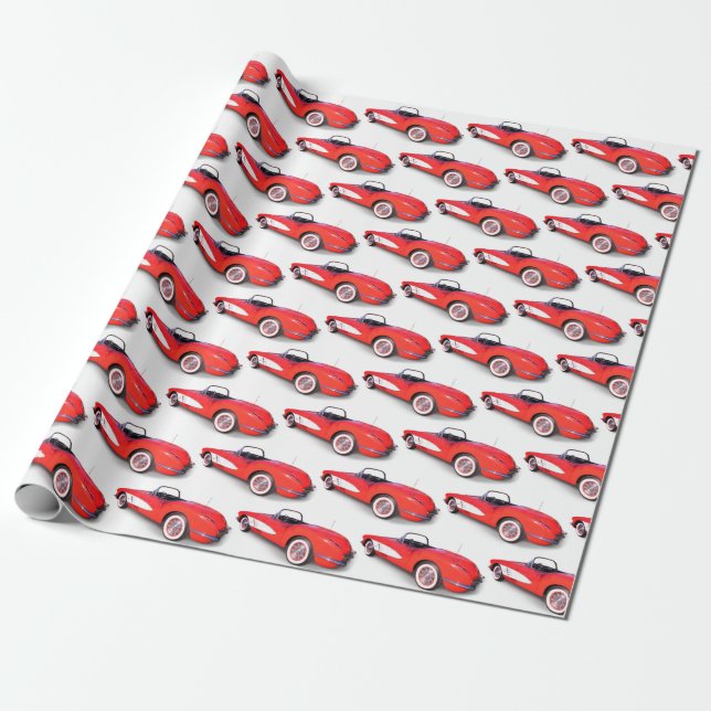 Retro red 1960 Corvette on white Wrapping Paper (Unrolled)