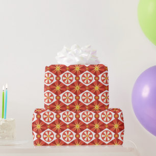 Retro Red Abstract Geometric Starburst Pattern  Wrapping Paper