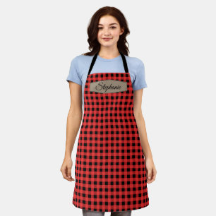 Retro Red and Black Buffalo Plaid Pattern   Apron