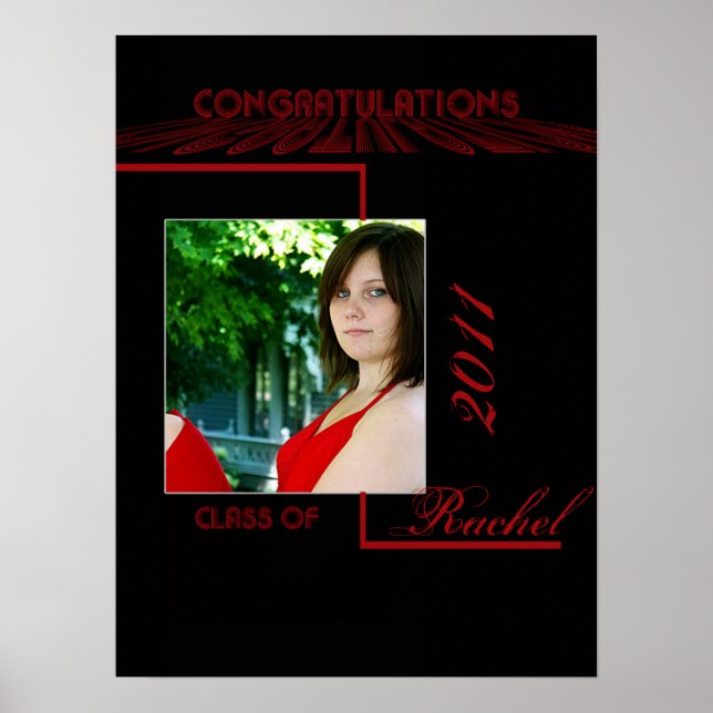 Retro Red and Black Graduation Poster (Front)