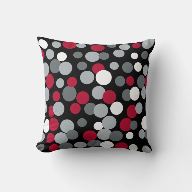 Retro Red and Black Home Decor Dots Pillow (Front)