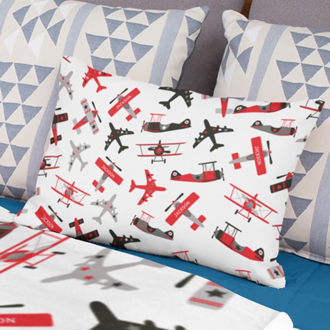 Retro Red and Black WWII Military Aeroplane Patter Decorative Cushion (Creator Uploaded)