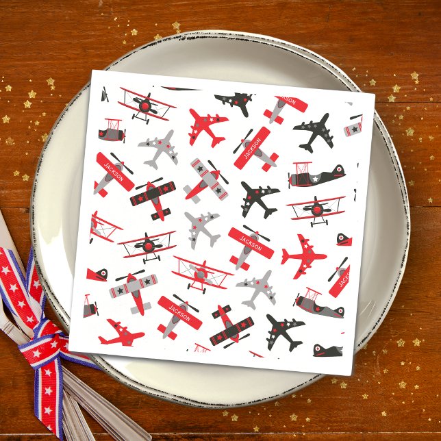Retro Red and Black WWII Military Aeroplane Patter Napkin (Creator Uploaded)