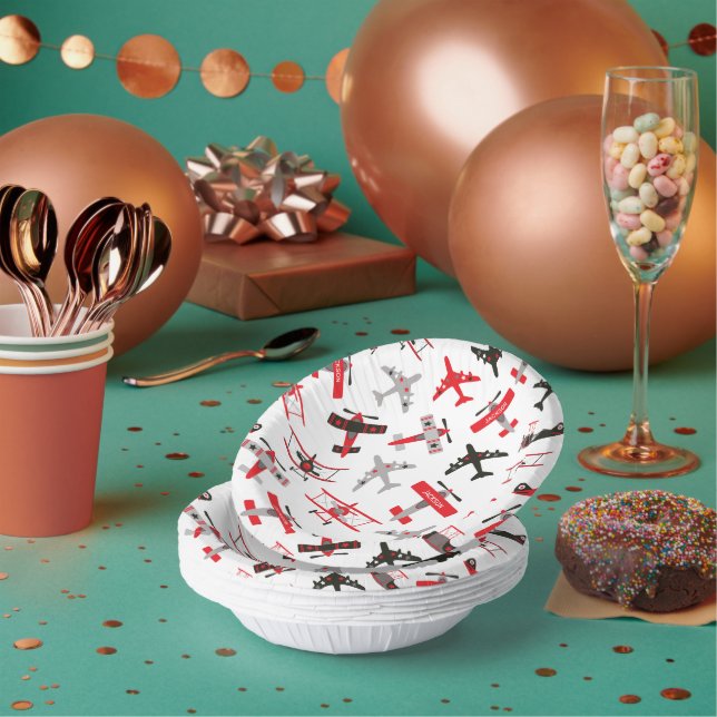 Retro Red and Black WWII Military Aeroplane Patter Paper Plate (Multi)