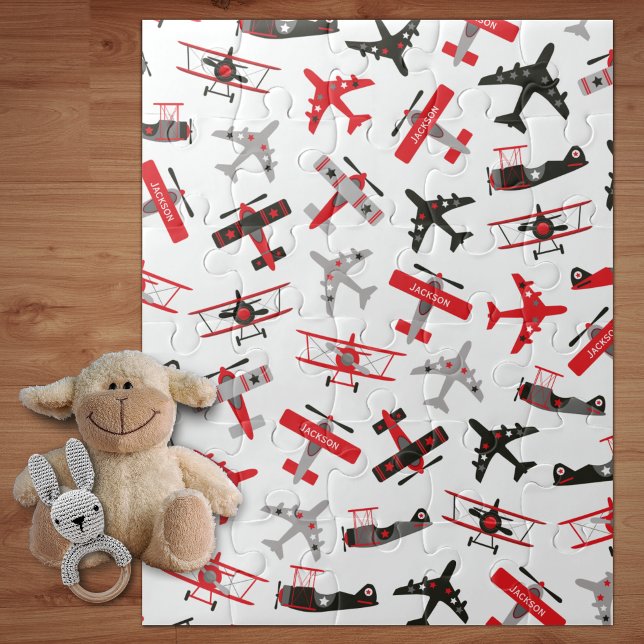 Retro Red and Black WWII Military Airplane Pattern Jigsaw Puzzle (Creator Uploaded)